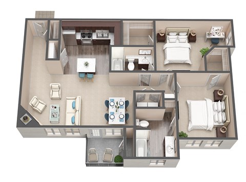 Floor plan for 2 beds, 2 baths, 1104 sqft
